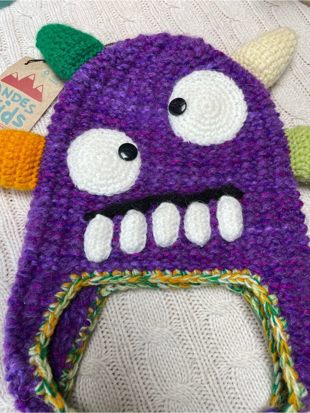 NWT Handmade Andes Gifts hand-knit alpaca blend monster winter/Halloween hat